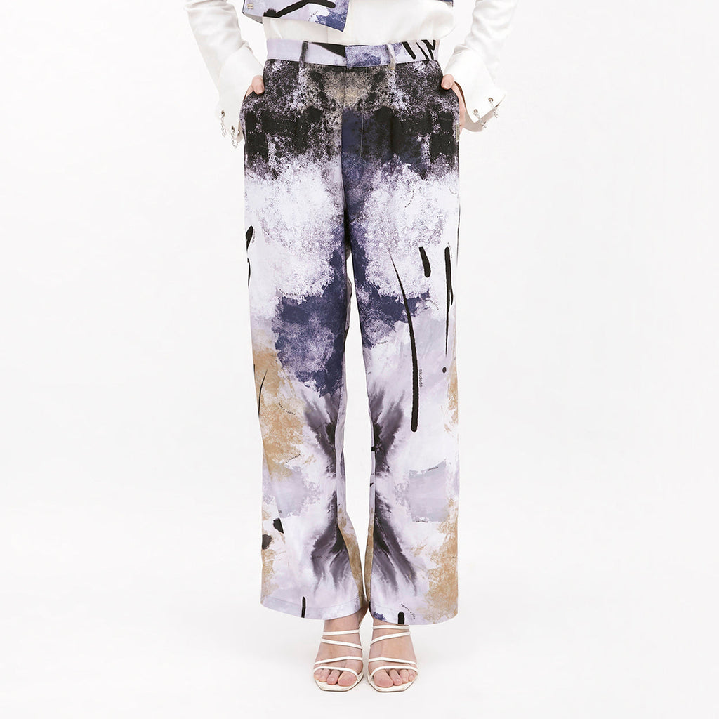 Saudade Printed Straight Pants White-Blue