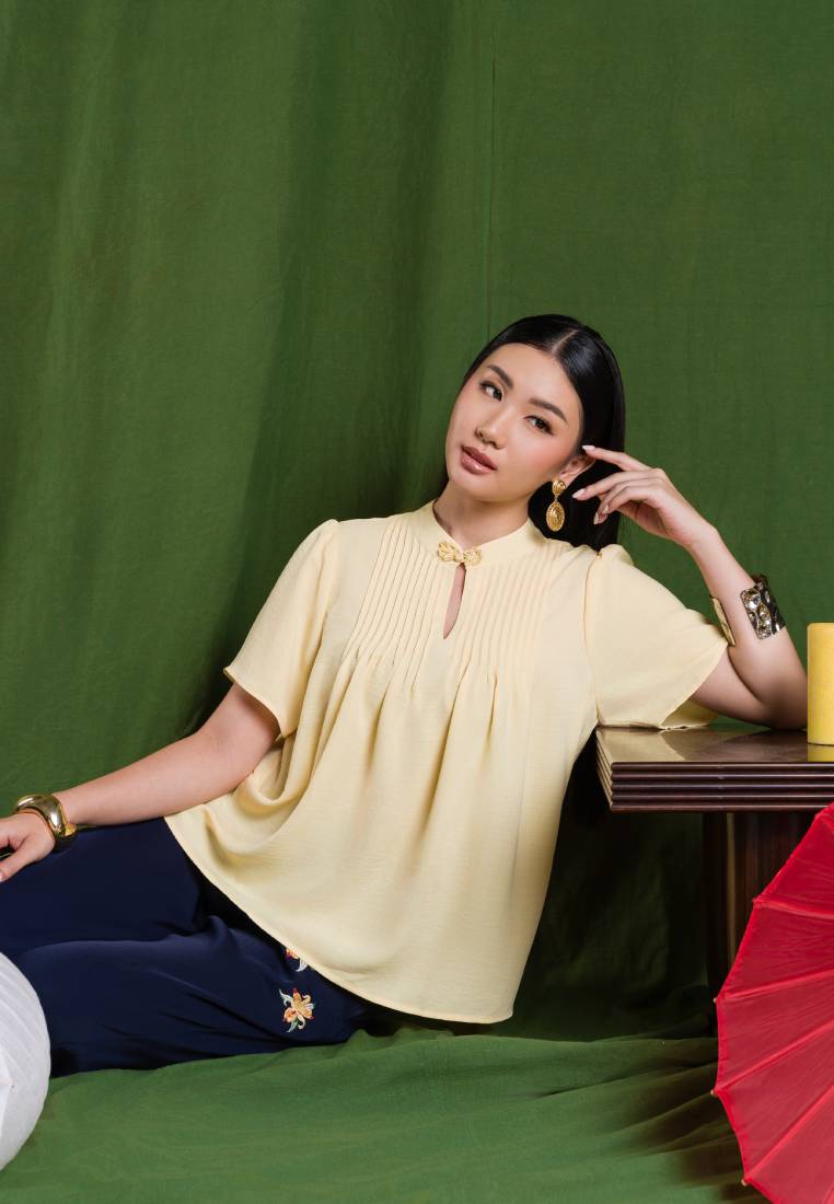 Puff Sleeve Cheongsam Blouse Yellow