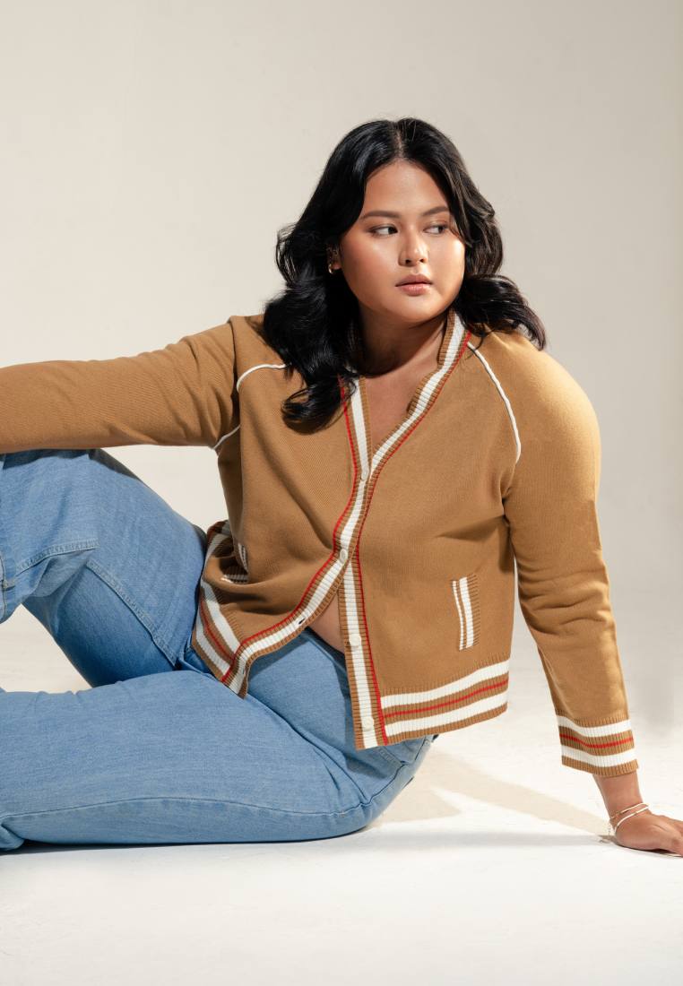 Knit Cardigan with Stripe Details