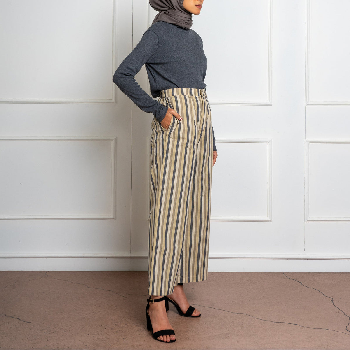 Striped Palazzo Pants Khaki