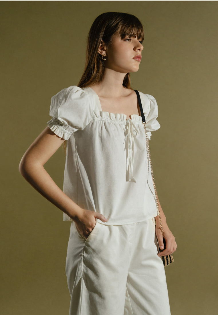 Square Neck Blouse with Ruffle Details