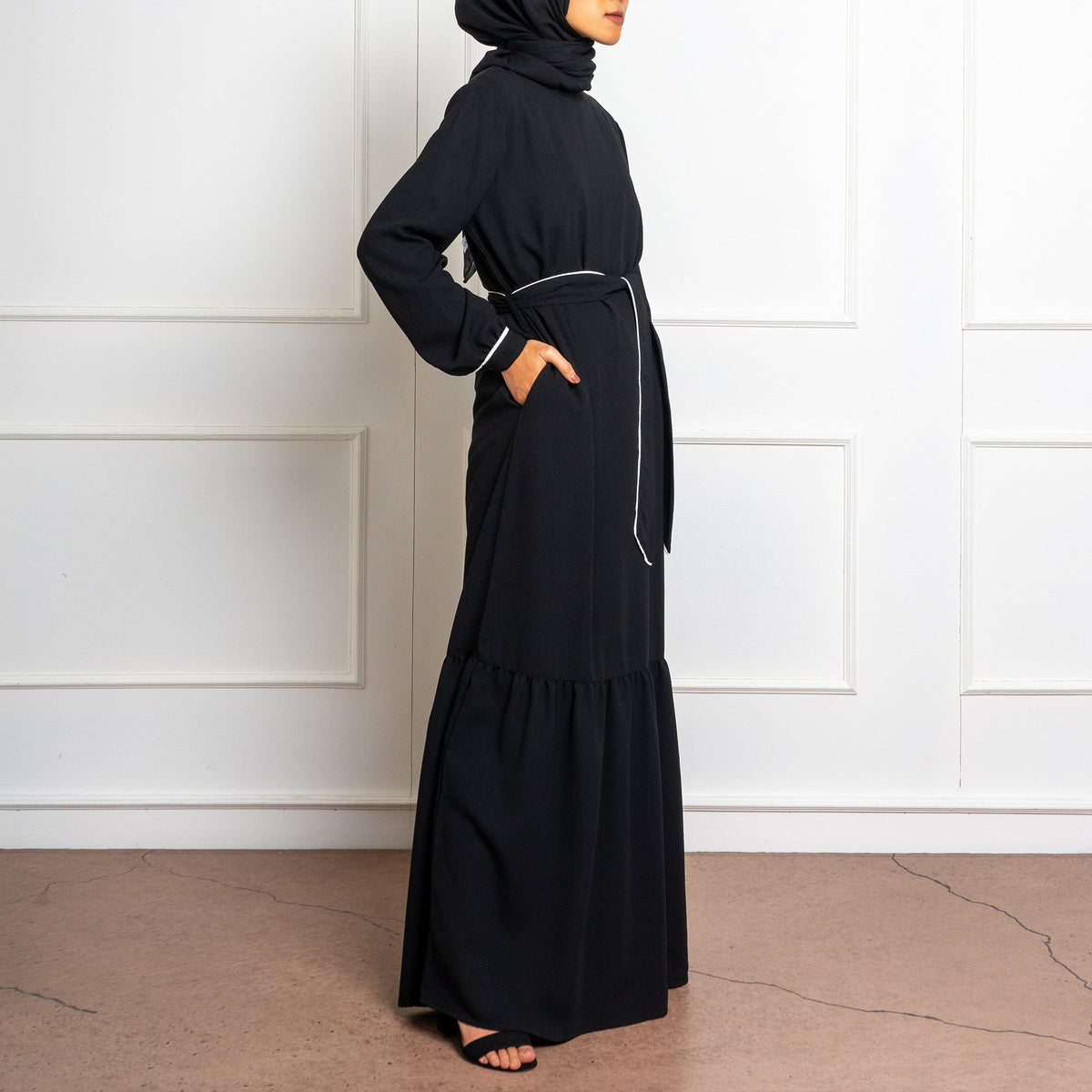 Ruffle Long Dress Black