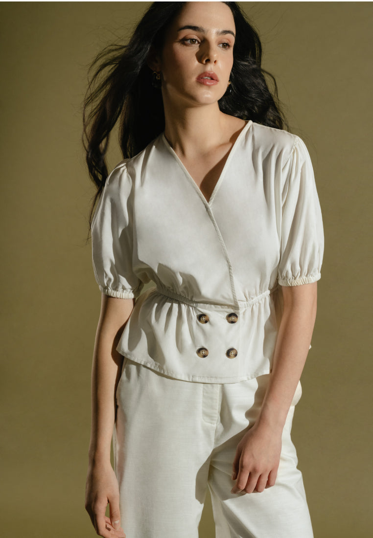 V-Neck Short Sleeve Blouse