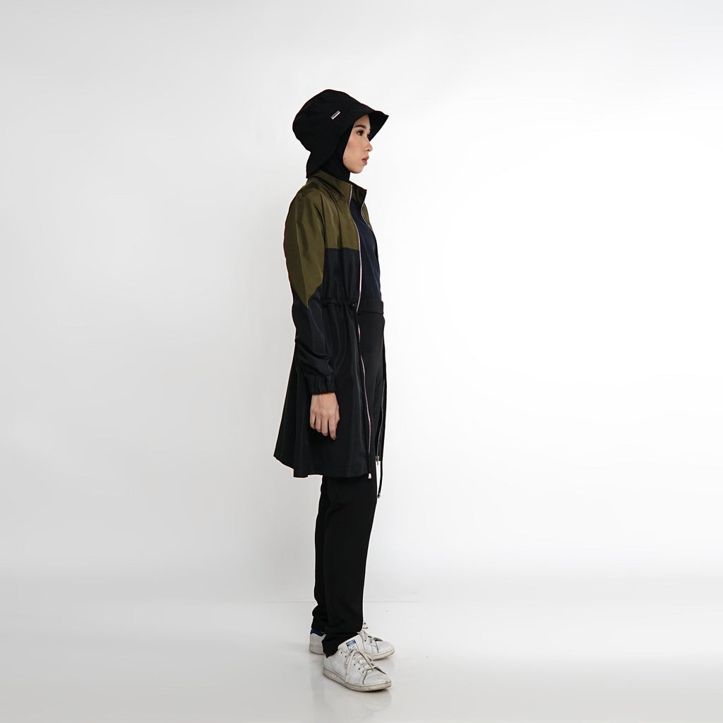 Contrast Color Wind-Breaker Black-Army