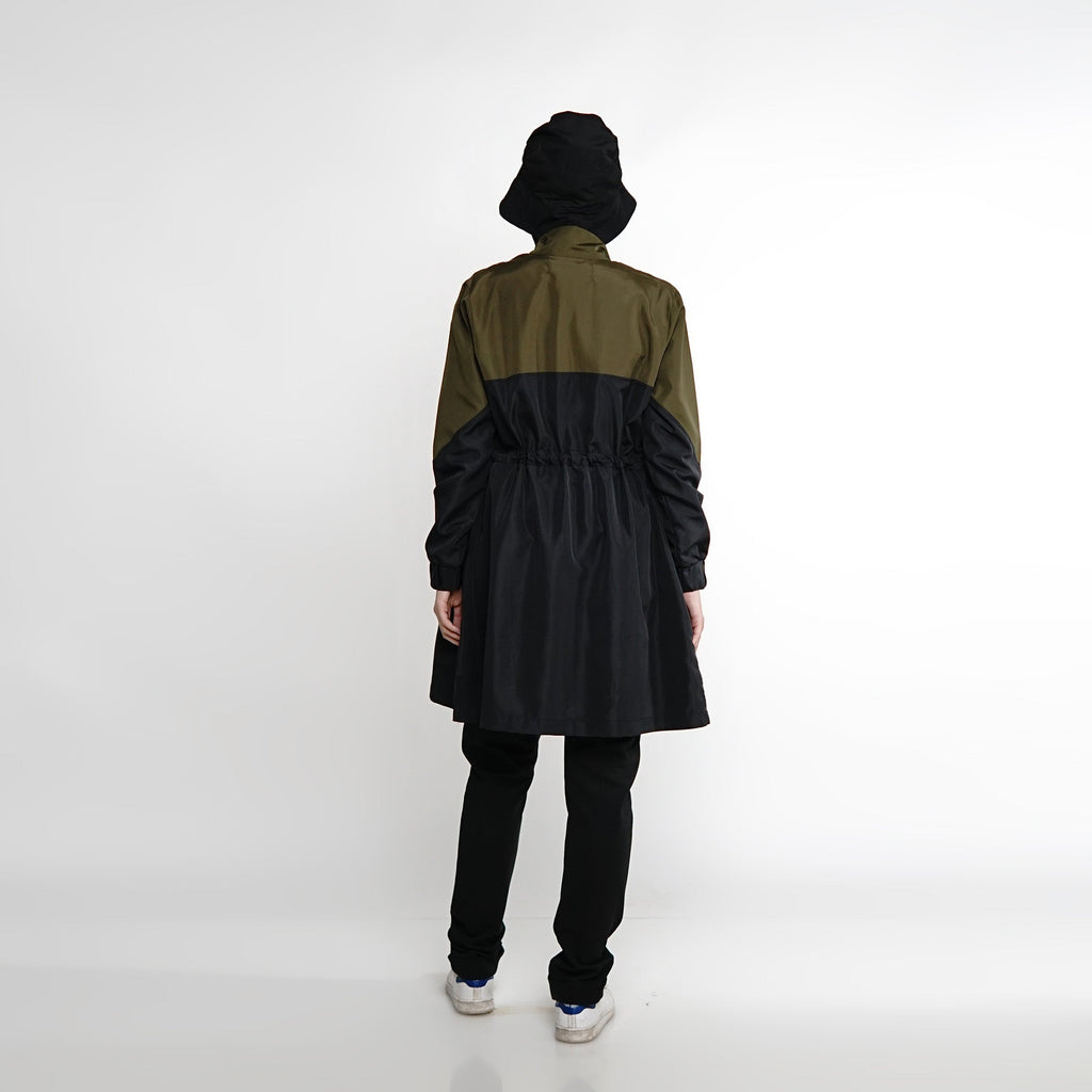 Contrast Color Wind-Breaker Black-Army