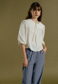 Puffy Sleeve Blouse with Lace Trim