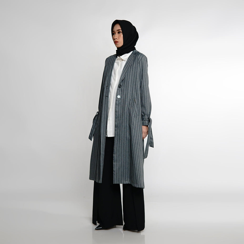Striped Long Blazer Grey