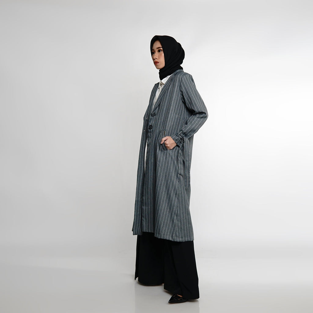 Striped Long Blazer Grey