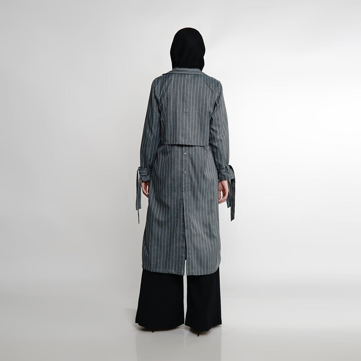 Striped Long Blazer Grey