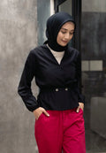 V-neck Puffy Blouse with Button Details