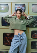 V-neck Crop Sweatshirt