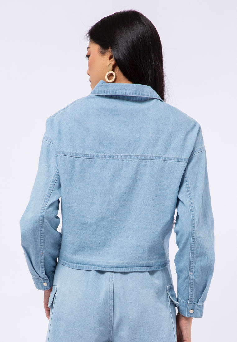 Long Sleeve Knot Denim Blouse