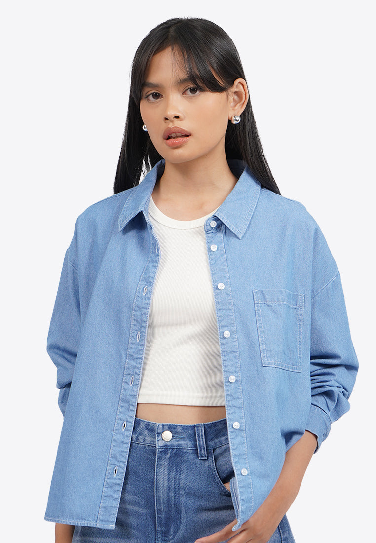 Contrast Stitch Long Sleeve Denim Shirt