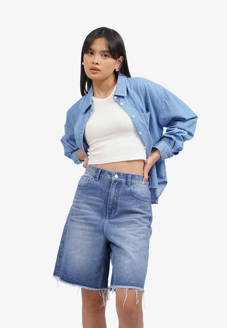 Contrast Stitch Long Sleeve Denim Shirt