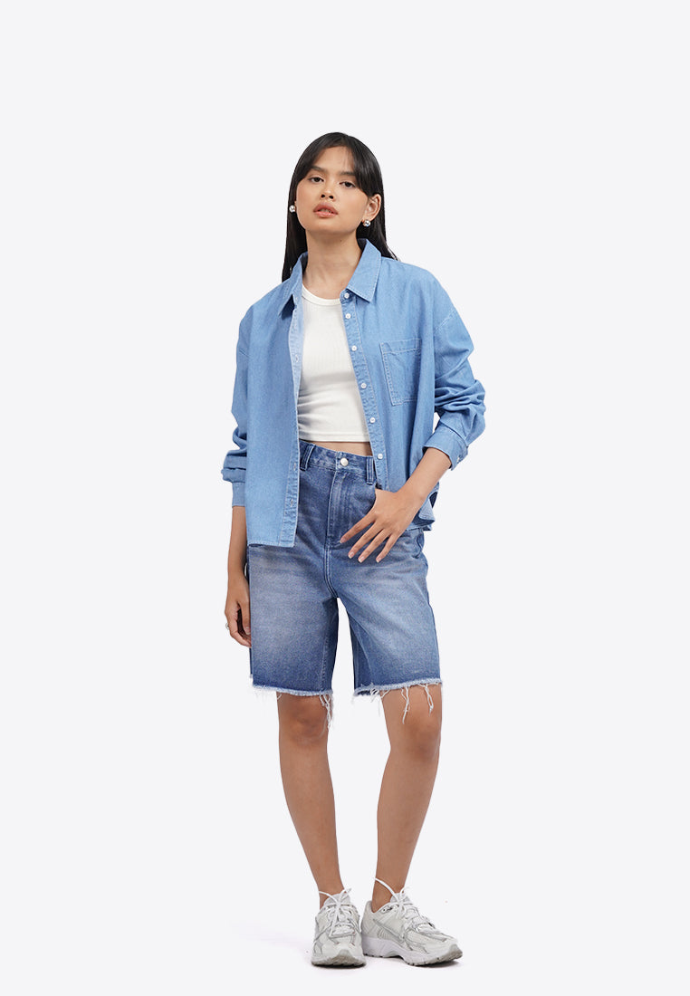 Contrast Stitch Long Sleeve Denim Shirt