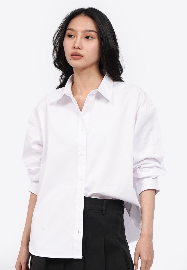 Oversized Round Hem Twill Shirt