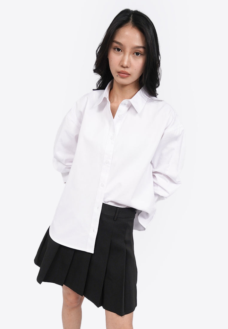 Oversized Round Hem Twill Shirt