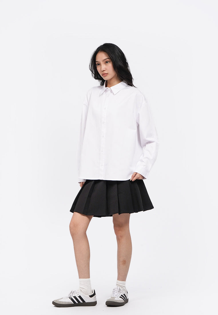 Oversized Round Hem Twill Shirt