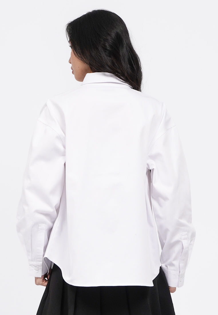 Oversized Round Hem Twill Shirt