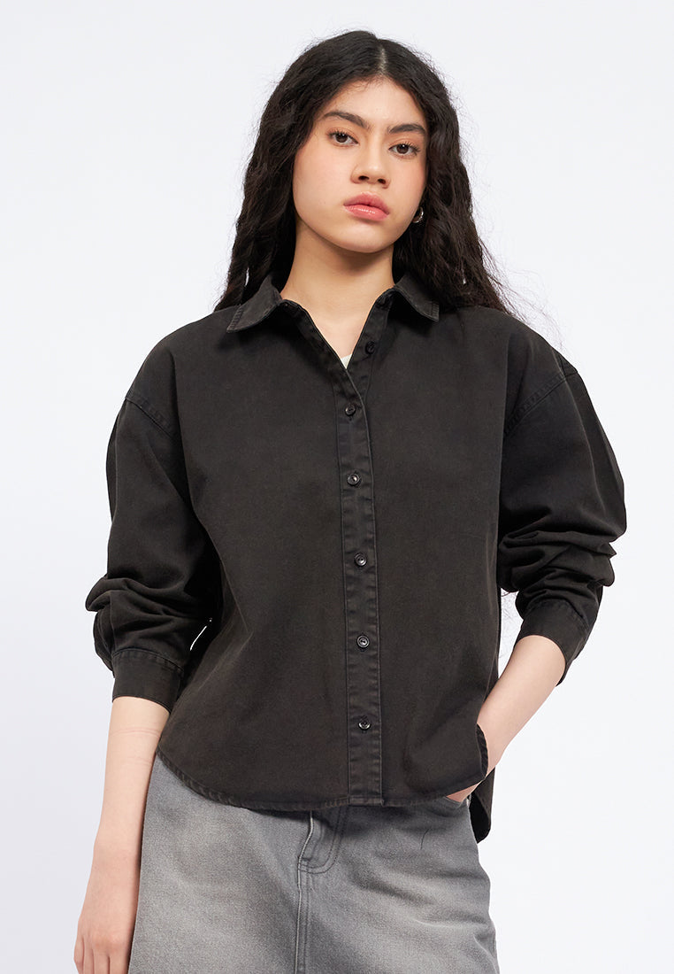 Oversized Round Hem Twill Shirt