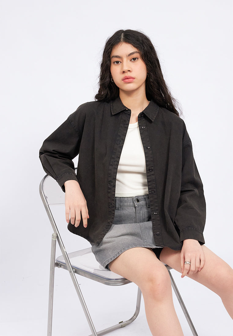 Oversized Round Hem Twill Shirt