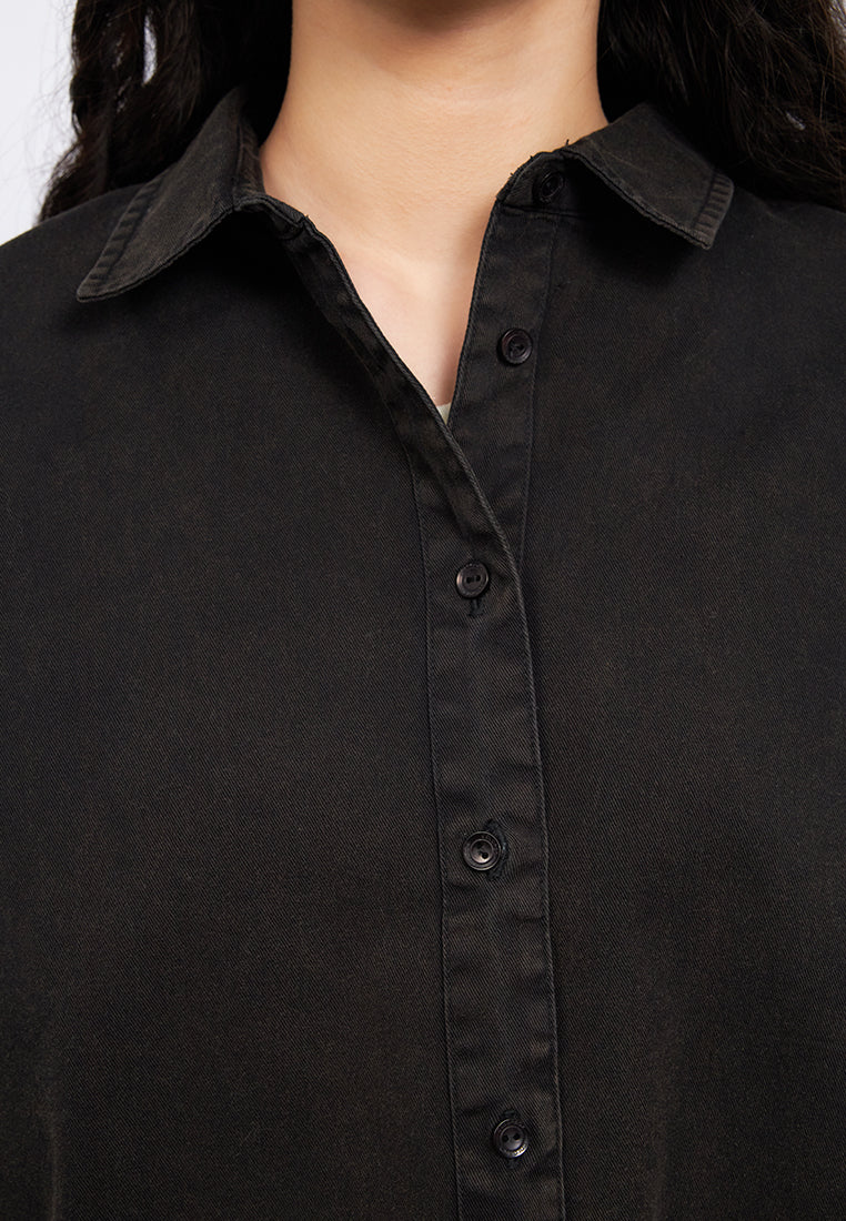 Oversized Round Hem Twill Shirt