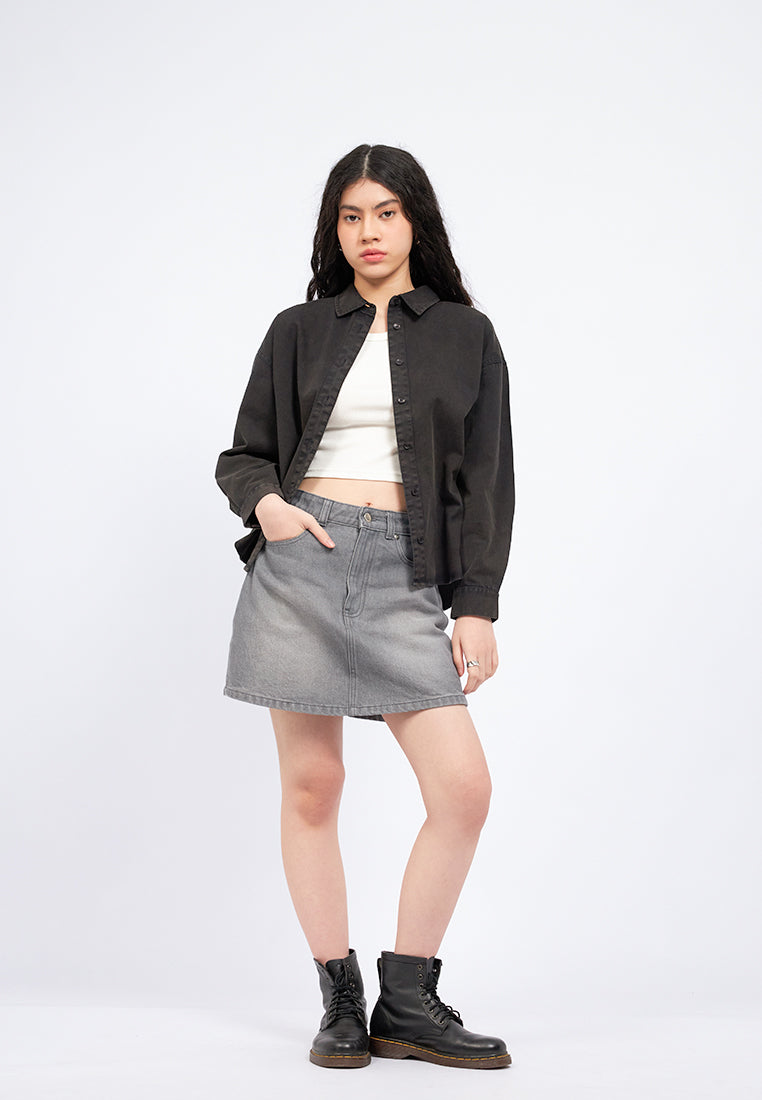 Oversized Round Hem Twill Shirt