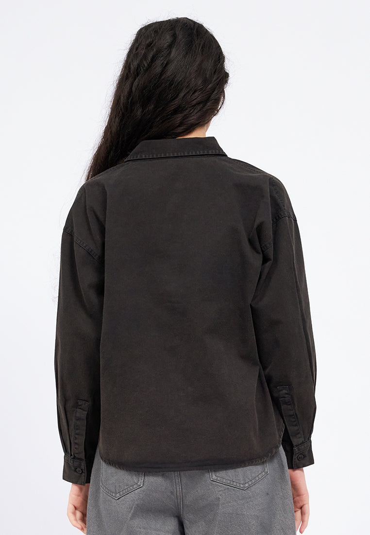 Oversized Round Hem Twill Shirt