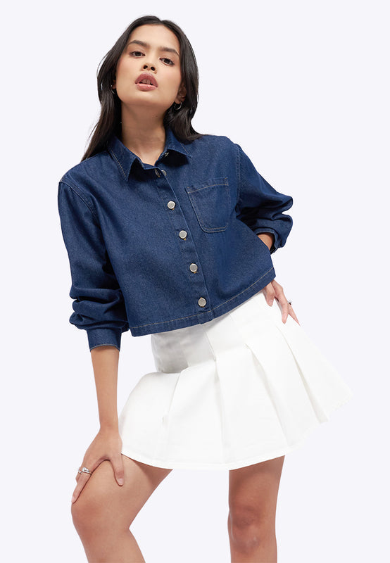 Long Sleeve Denim Shirt with Pocket