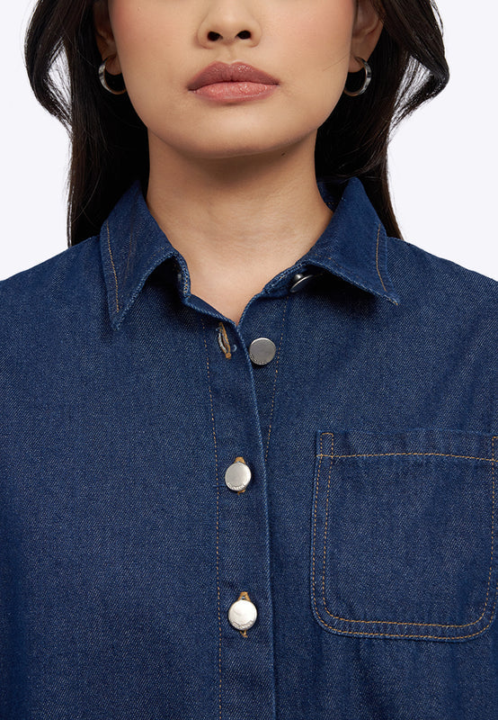Long Sleeve Denim Shirt with Pocket