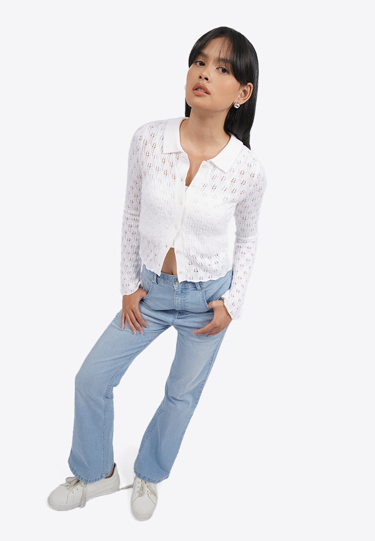 Textured Long Sleeve Stretch Top