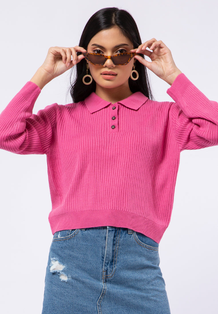 Long Sleeve Knit Polo Shirt