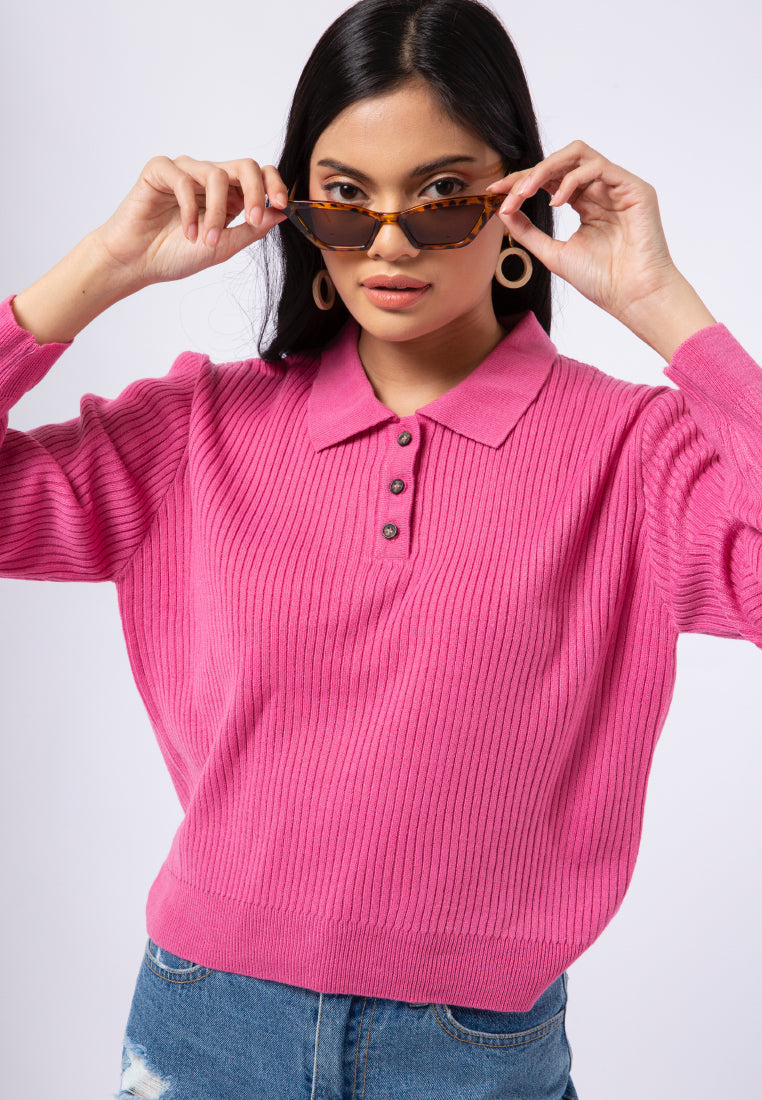 Long Sleeve Knit Polo Shirt