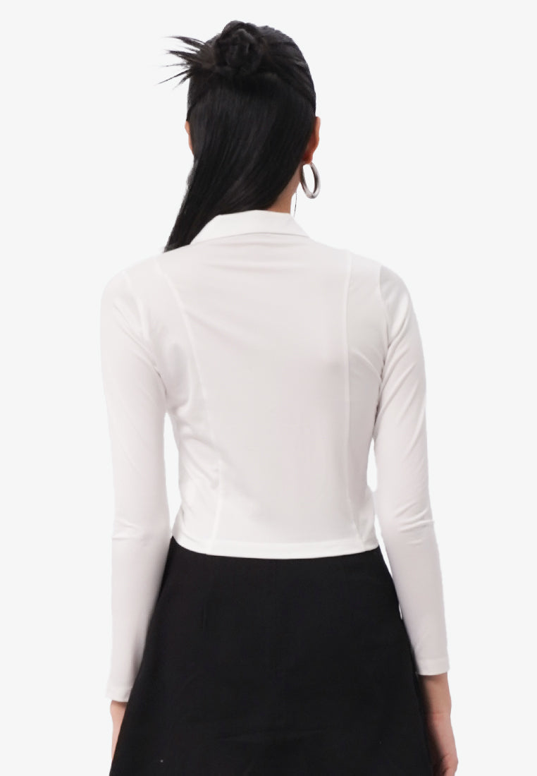 Front Ruched Long Sleeve Shirt Off White