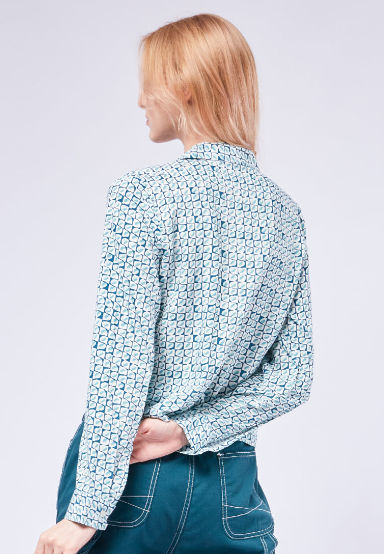 Printed Crop Long Sleeve Blouse