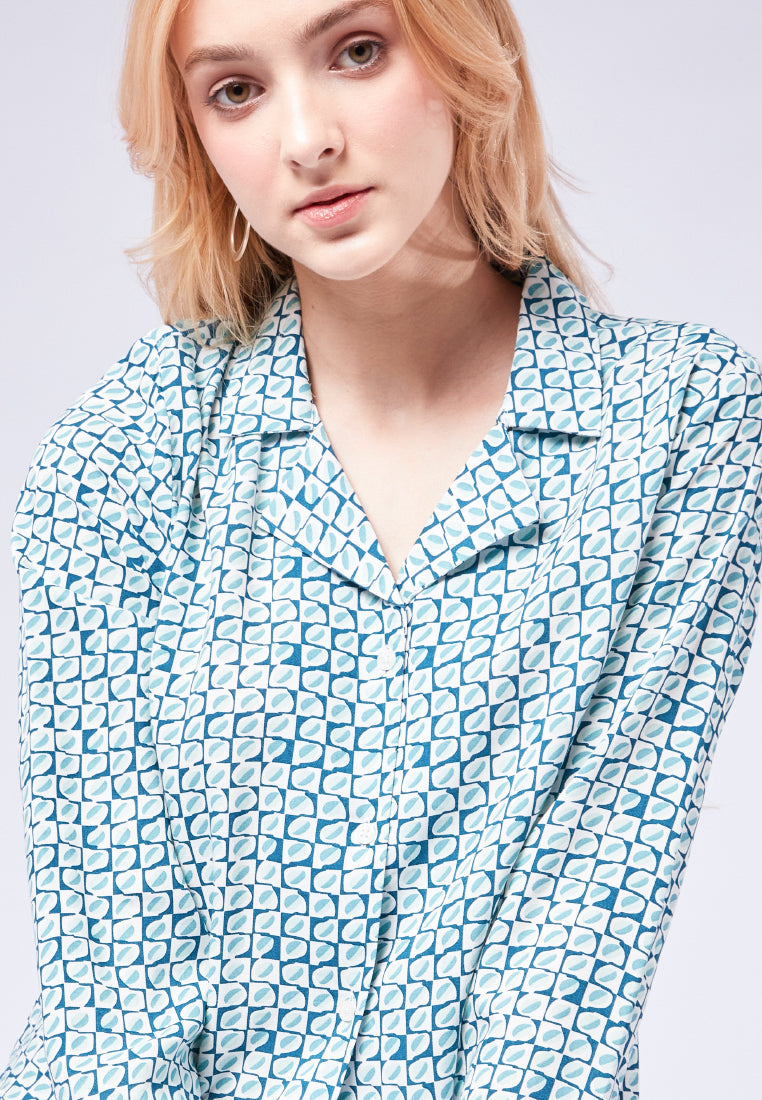 Printed Crop Long Sleeve Blouse