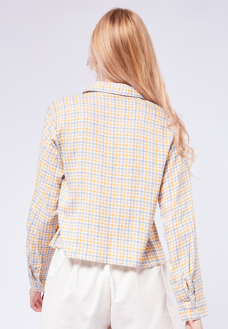 Printed Crop Long Sleeve Blouse