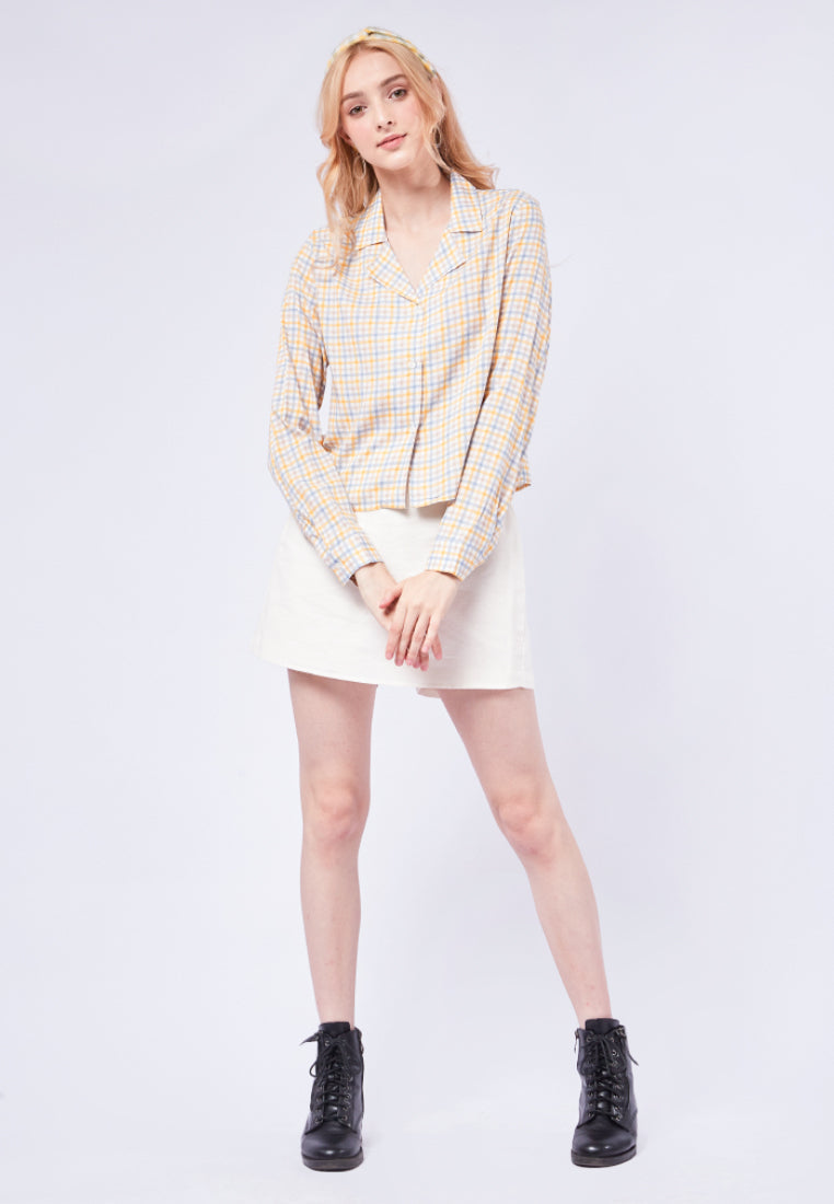 Printed Crop Long Sleeve Blouse