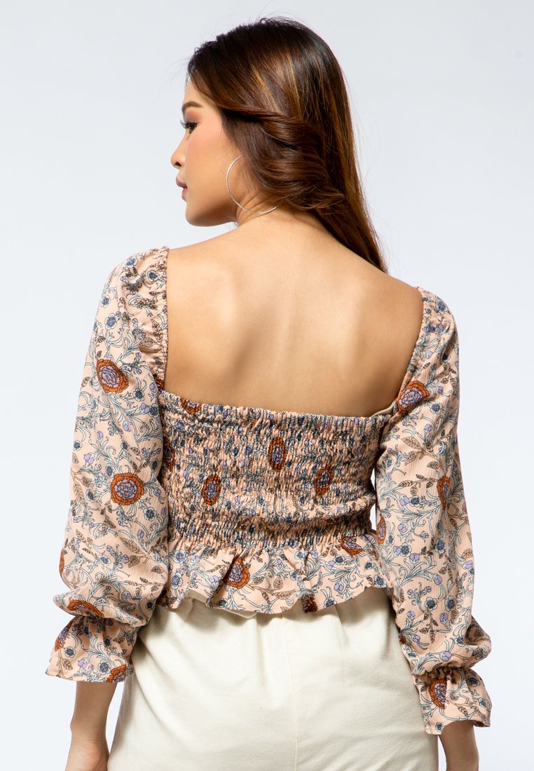 Printed Gathered Peasant Top