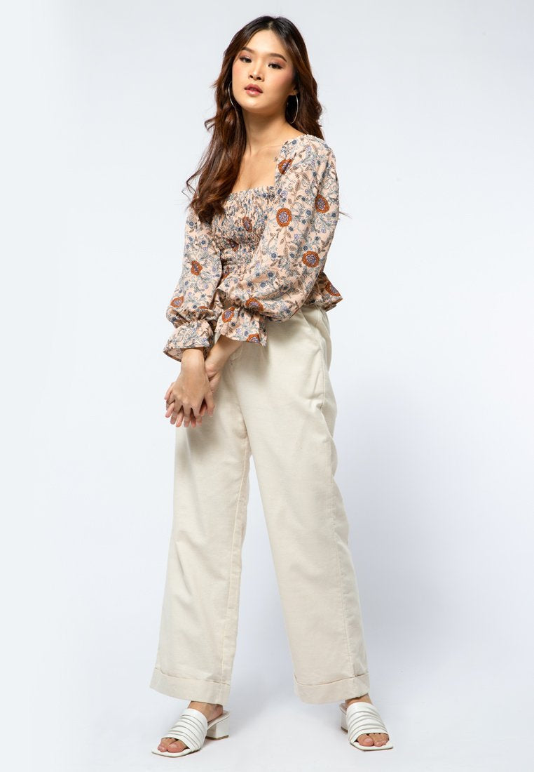 Printed Gathered Peasant Top