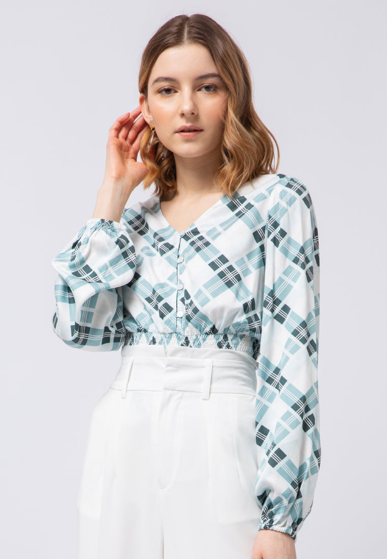 Printed Smocked Blouse