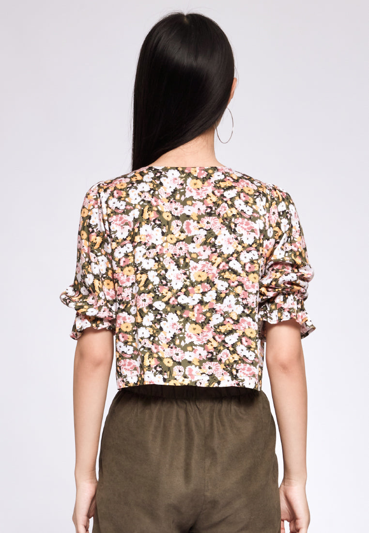 Printed Front Tie Blouse