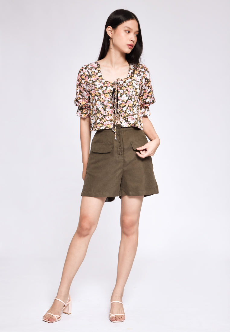 Printed Front Tie Blouse