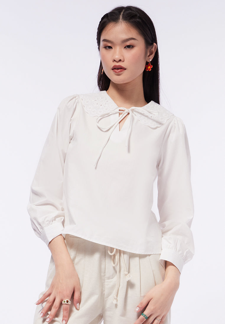 Wide Collar Long Sleeve Blouse
