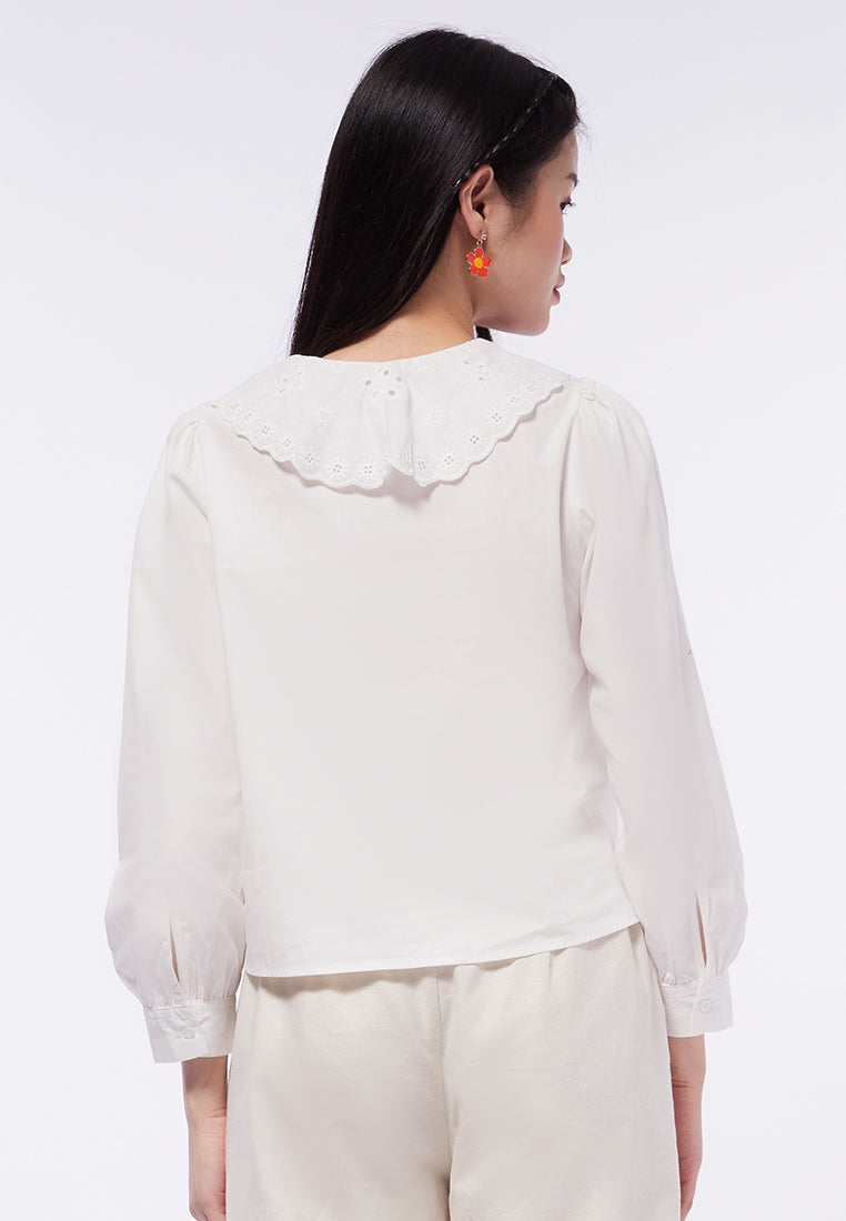 Wide Collar Long Sleeve Blouse