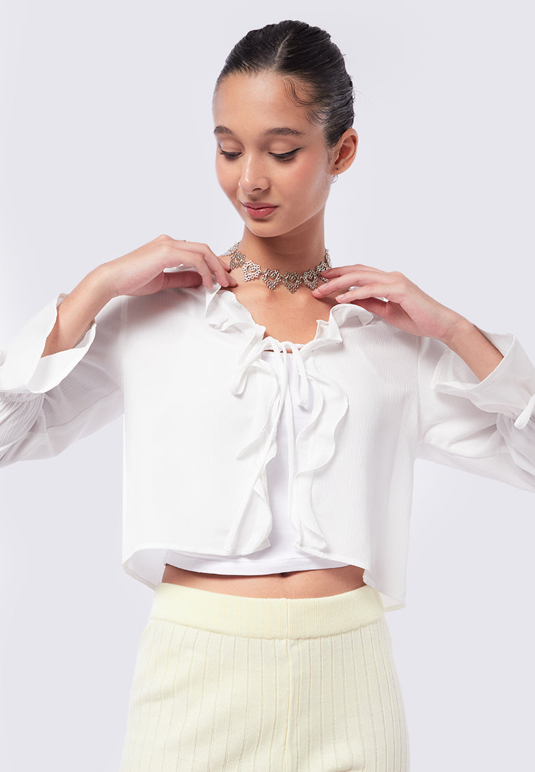 Ruffle Trim Top with Front Knot