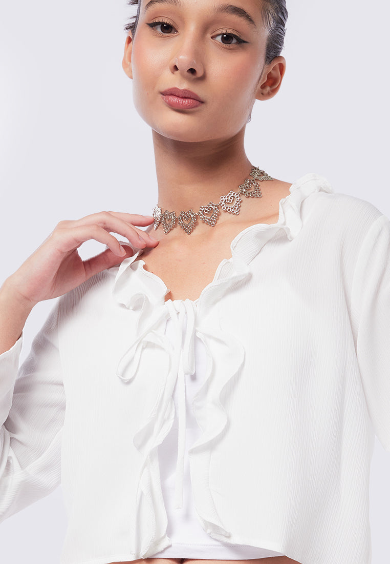 Ruffle Trim Top with Front Knot