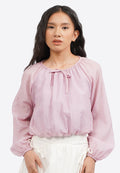 Long Sleeve Bubble Blouse with Ribbon