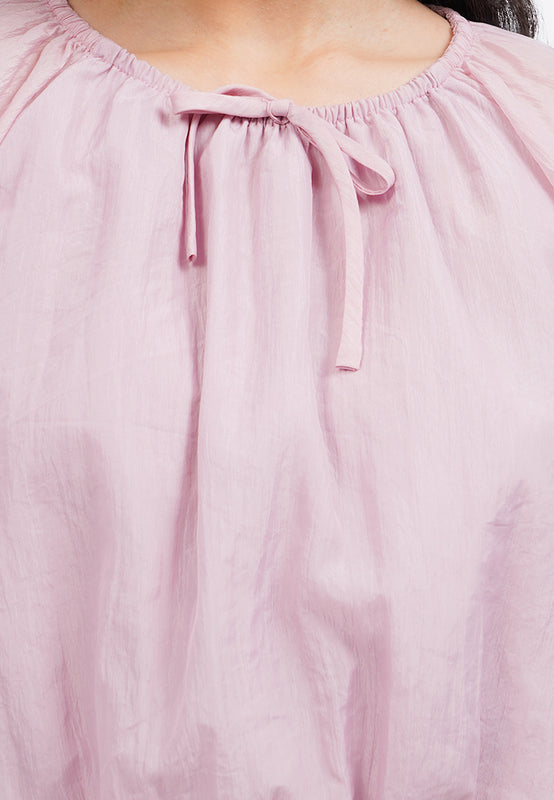 Long Sleeve Bubble Blouse with Ribbon