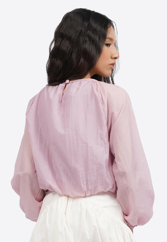 Long Sleeve Bubble Blouse with Ribbon